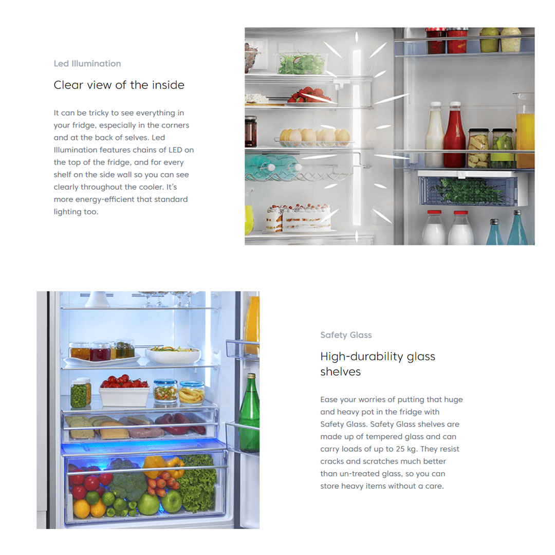 Beko 563L Side by Side ProSmart Inverter Refrigerator GNO563E40HFGBMY/GNO563E40HFKMY  | HarvestFresh | Led Illumination | Safety Glass | Twist & Serve Ice Cube Tray | Refrigerators with 2 Year Warranty