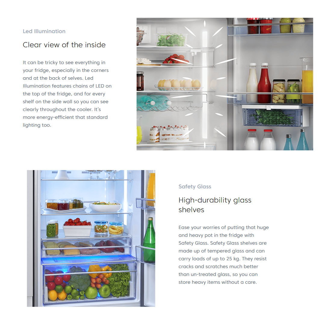 Beko 646L Side by Side ProSmart Inverter Refrigerator GNO62251XPMY | CoolRoom | Led Illumination | Safety Glass | Twist & Serve Ice Cube Tray | Vacation Mode | Eco Function | Refrigerators with 2 Year Warranty