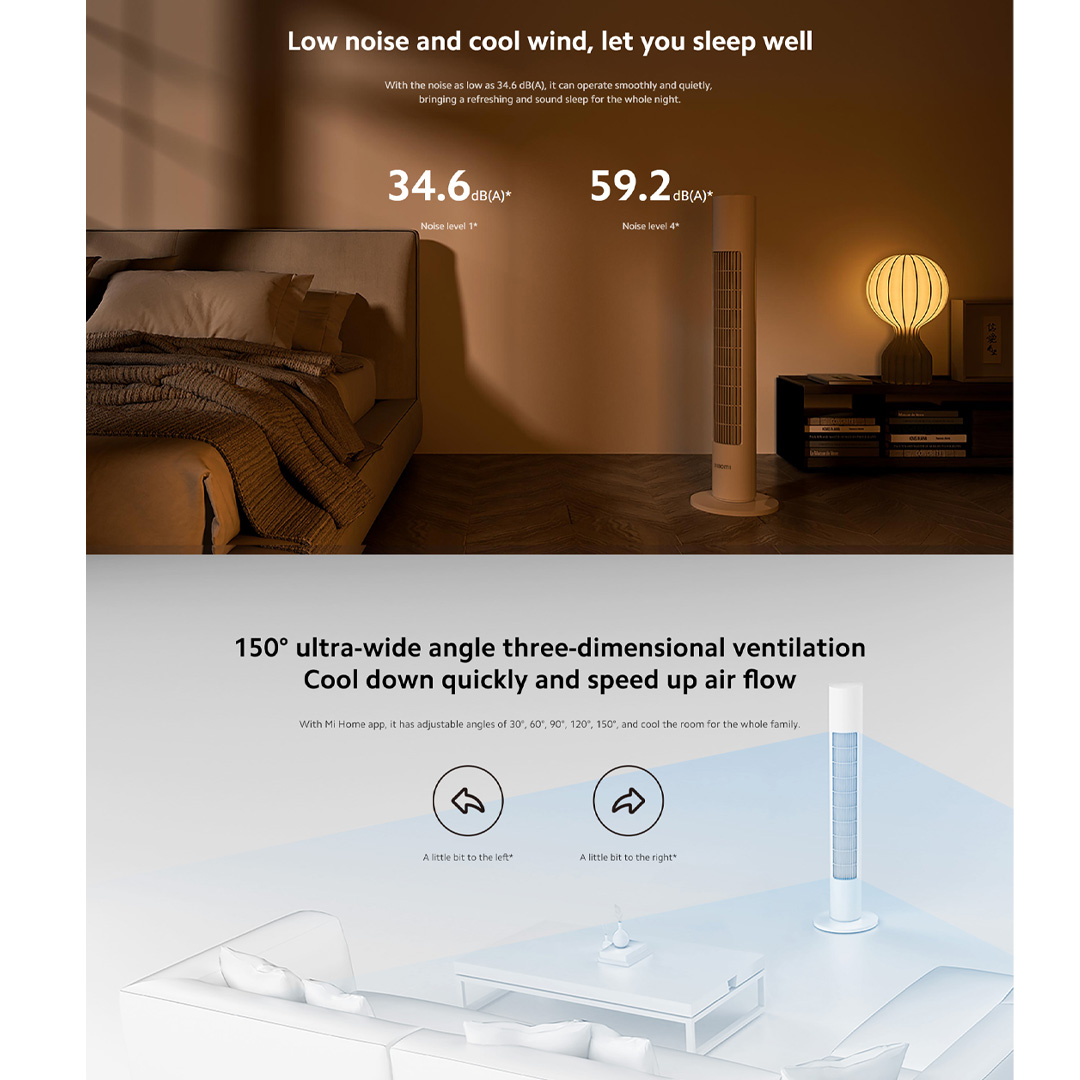 Xiaomi 22W Smart Tower Fan BPTS01DM | Variable Frequency DC Fan | Adjustable Ultra-Wide Angle |  Smart Voice Control | Tower Fan with 1 Year Warranty