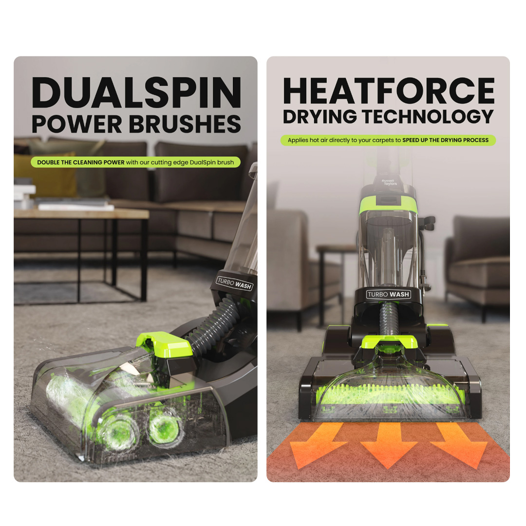 Russell Taylors 800W Multi-Function Vacuum Cleaner Carpet Washer CW-800 | Powerful DC Motor | Dust Canister 500ml |  2200mAh Battery | Vacuum with 2 Year Warranty