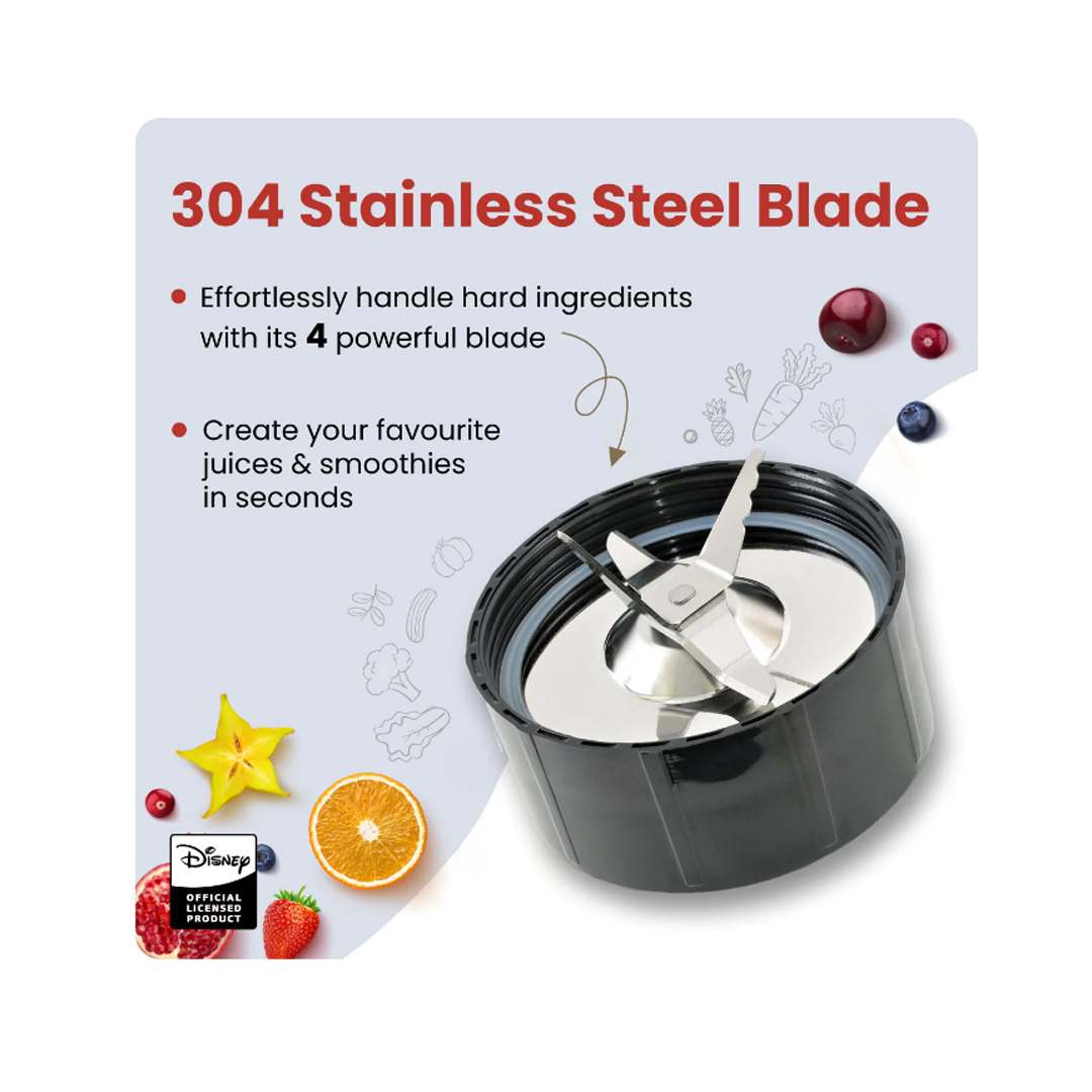 Russell Taylors 0.6L Disney Mickey And Friends Compact Personal Blender D4 | 600W Power | 4 Powerful Stainless Steel Blade | Nutrient Extraction | Blender with 2 Year Warranty