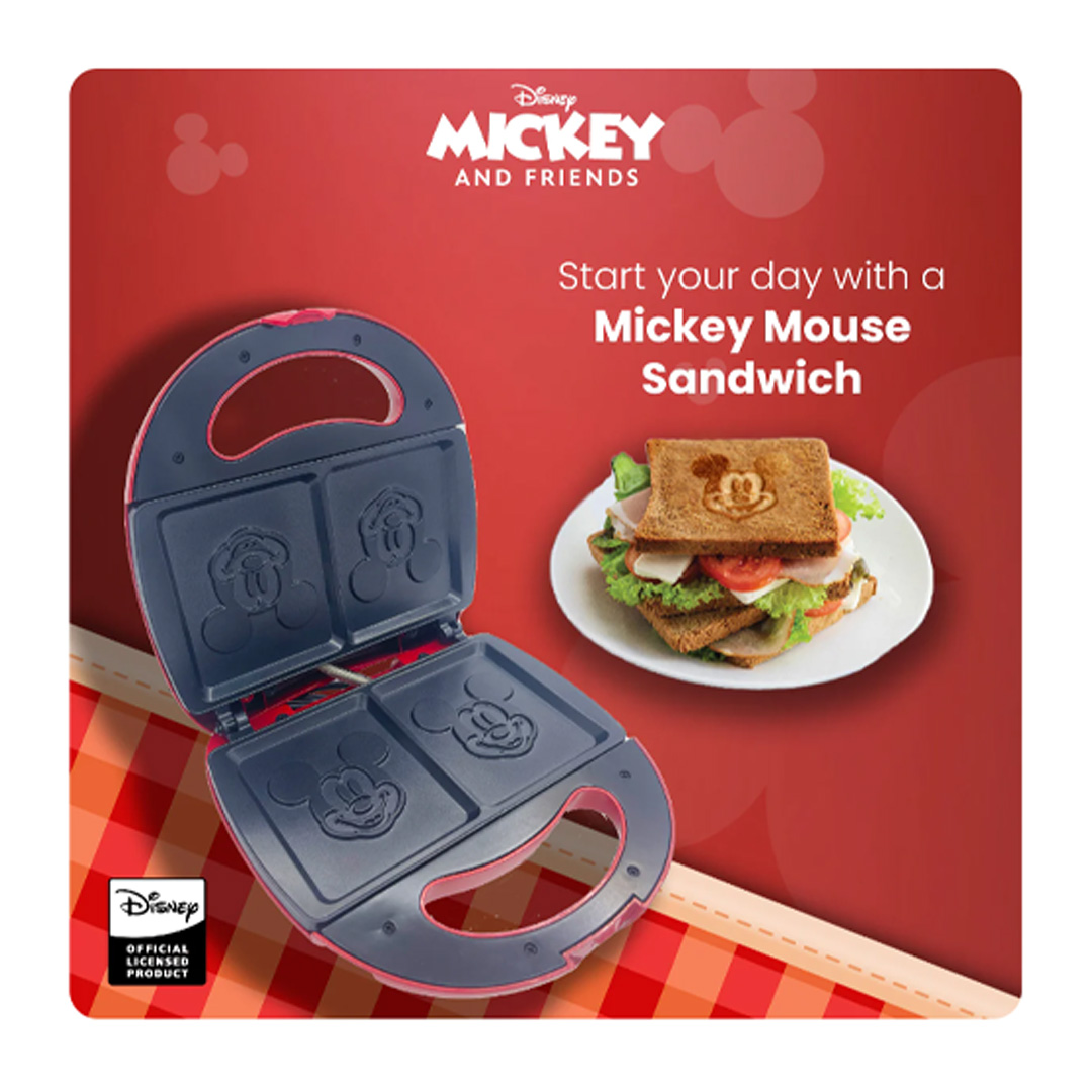 Russell Taylors 2 Slices Disney Mickey And Friends Sandwich Maker D7 | 750W Power | Mickey Mouse Imprinted Toast | Automatic Temperature Control | Sandwich Maker with 2 Year warranty