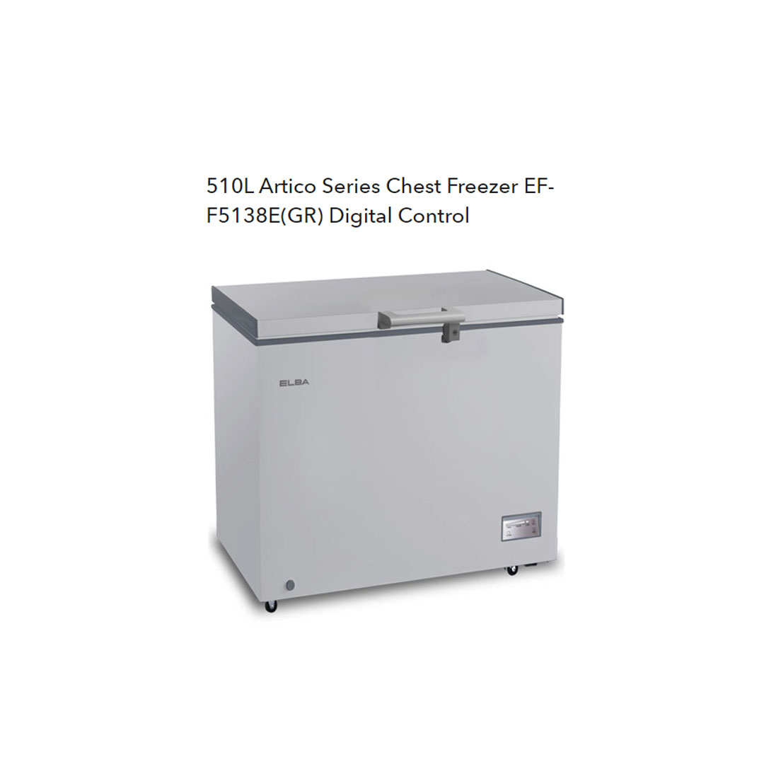 ELBA 410L|510L Chest Freezer EF-F4132E(GR)/EF-F5138E(GR) | R600a | Electronic Control | Recessed Handle | Safety Lock | Chest Freezer with 1 Year General Warranty & 5 Years Motor Warranty
