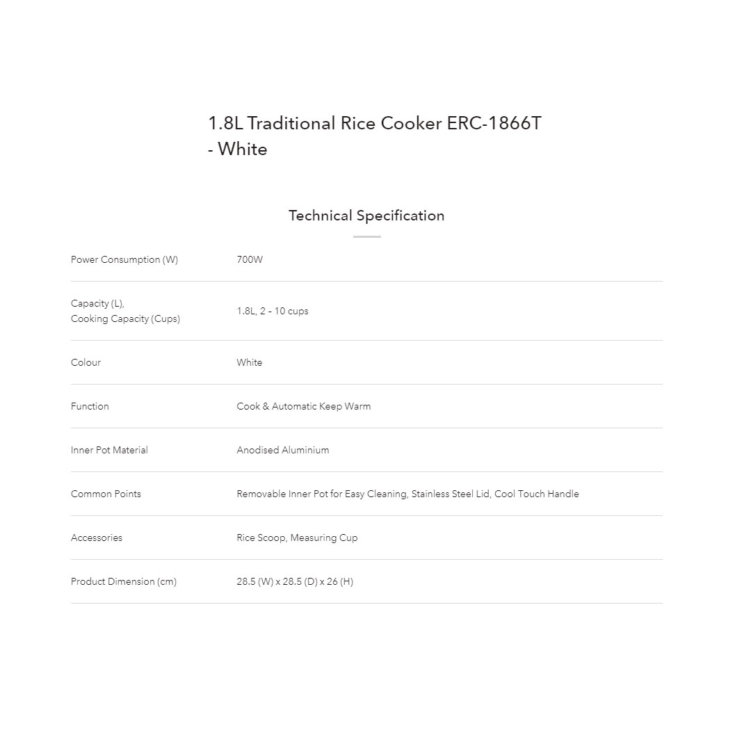 ELBA 1L/1.8L/2.8L Rice Cooker ERC-2866T/ERC-1866T/ERC-2866T | Cook & Automatic Keep Warm | Stainless Steel Lid | Cool Touch Handle | Rice Cooker with 1 Year Warranty