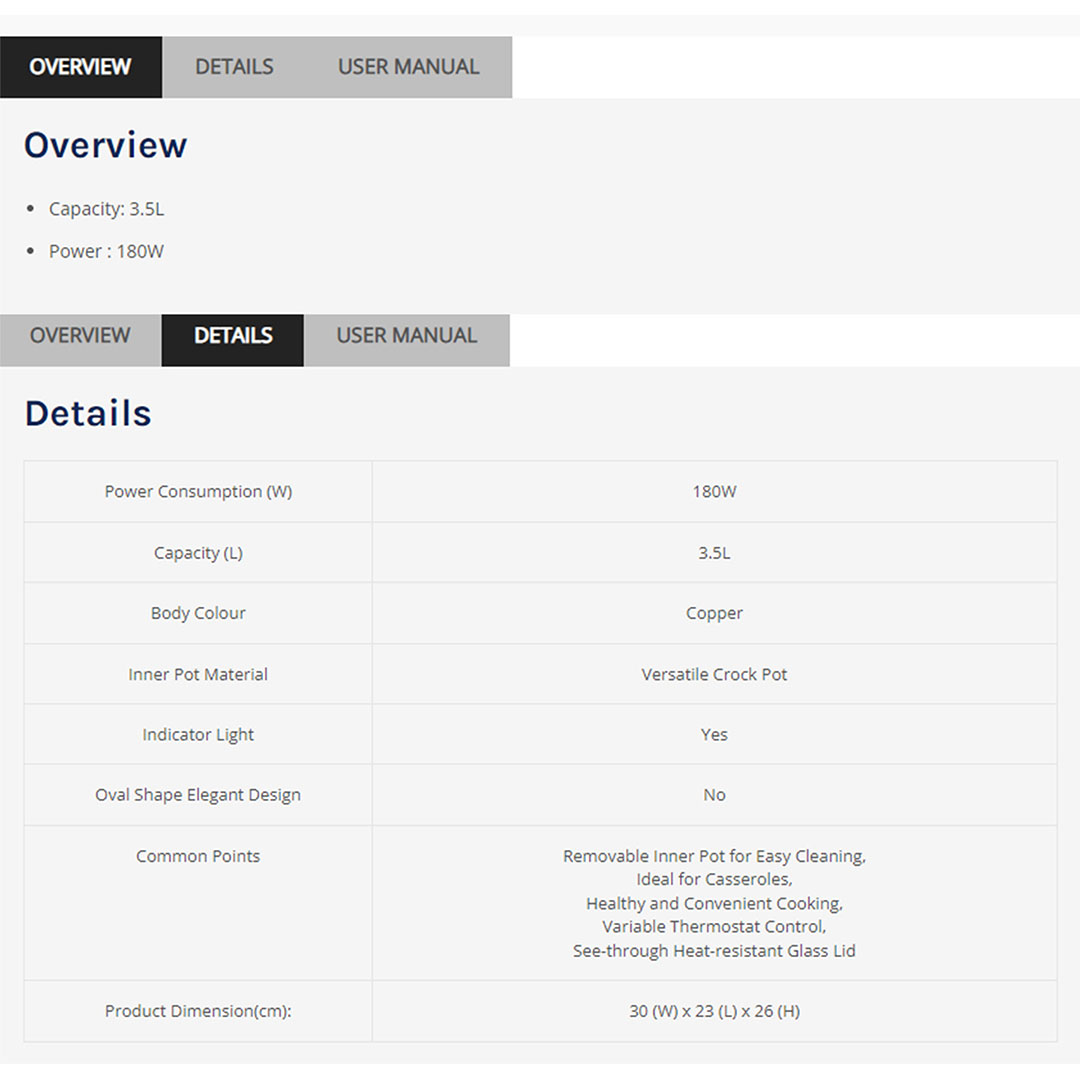 ELBA 1.5L / 3.5L / 4.5L Slow Cooker ESC-K1568(CP) / ESC-K3568(CP) / ESC-K4568(CP) | Versatile Crock Pot | Indicator Light | Variable Thermostat Control | Removable Inner Pot for Easy Cleaning | Slow Cooker with 1 Year Warranty