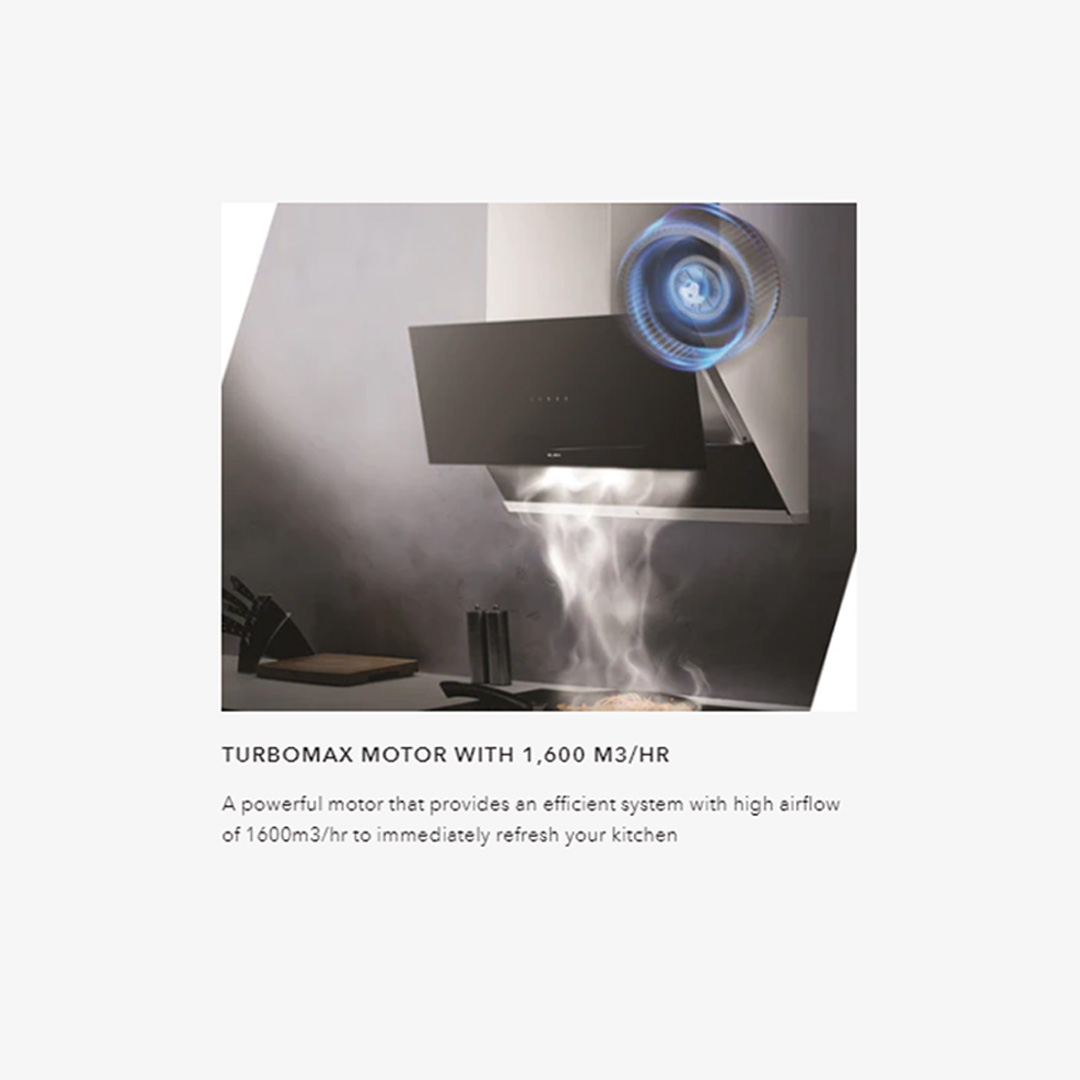 ELBA 1600m³/h Designer Hood ETERNO EH-N9125ST(BK) | Gesture Motion Sensor (GMS) Technology | Sensor Touch | Turbo Speed | Cooker Hood with 1 Year Warranty