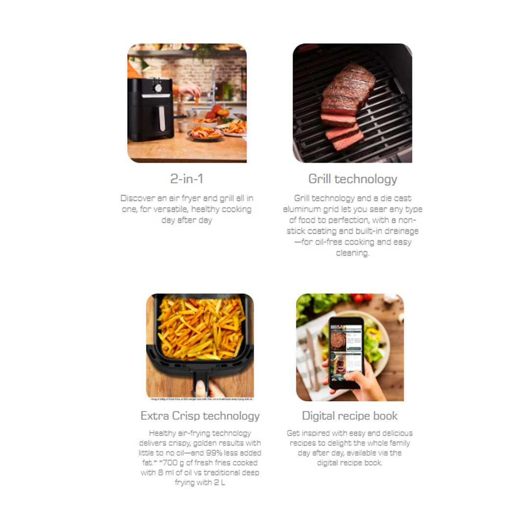 Tefal 4.2L Air Fryer Easy Fry & Grill Deluxe EY501D | 1550W | 2 in 1 Function | Grill Technology | Extra Crisp Technology | Air Fryer with 2 Year Warranty