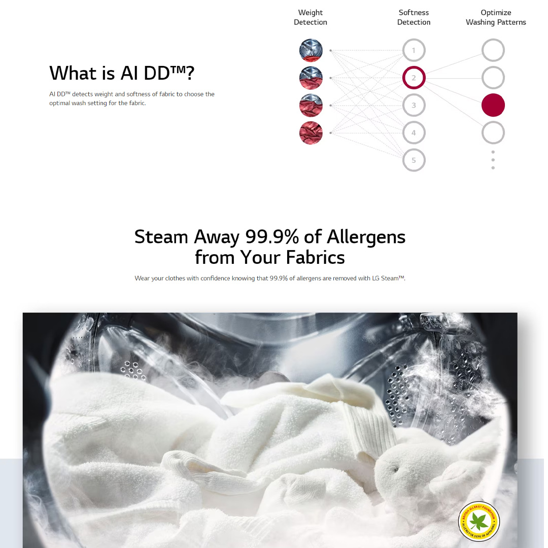 LG 24KG Front Load Washing Machine with AI Direct Drive and TurboWash F2724SVRW | Steam™ | Tempered Glass Door | Full Stainless Lifter | Washing Machine with 2 Year Warranty