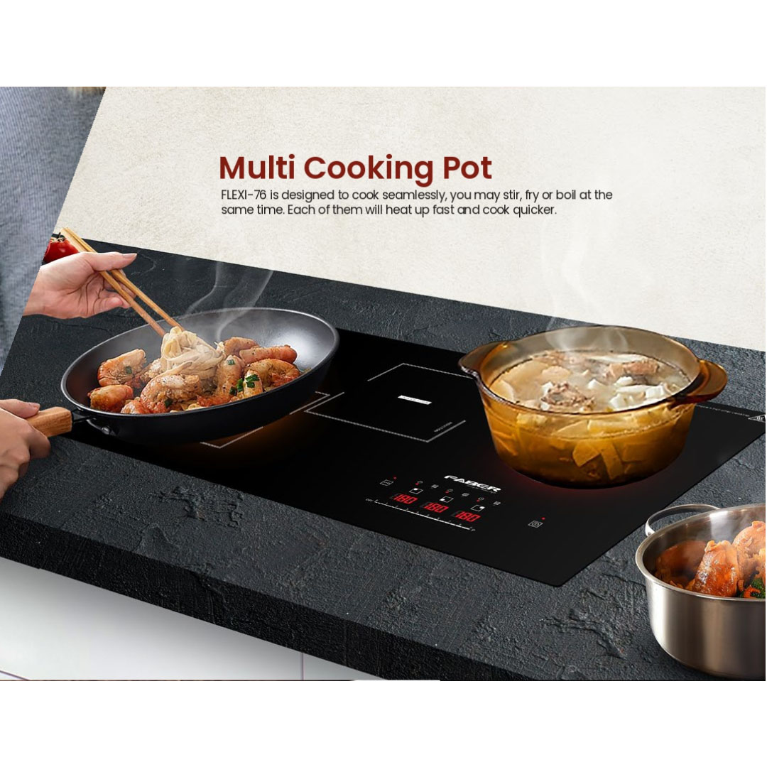 FABER 2Induction+1Ceramic Power Built-In Ceramic Hob PREMIO FLEXI-76 2ID+1C | Touch Sensor Control Panel