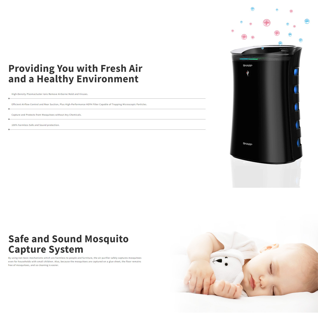 SHARP 40m² Plasmacluster Technology Air Purifier with Mosquito Catcher FPGM50LB | 100% Harmless Safe | Sound Protection | Haze Mode | Anti-Dust Mode | Clean Ion Shower | Auto Restart | Air Purifier with 1 Year Warranty