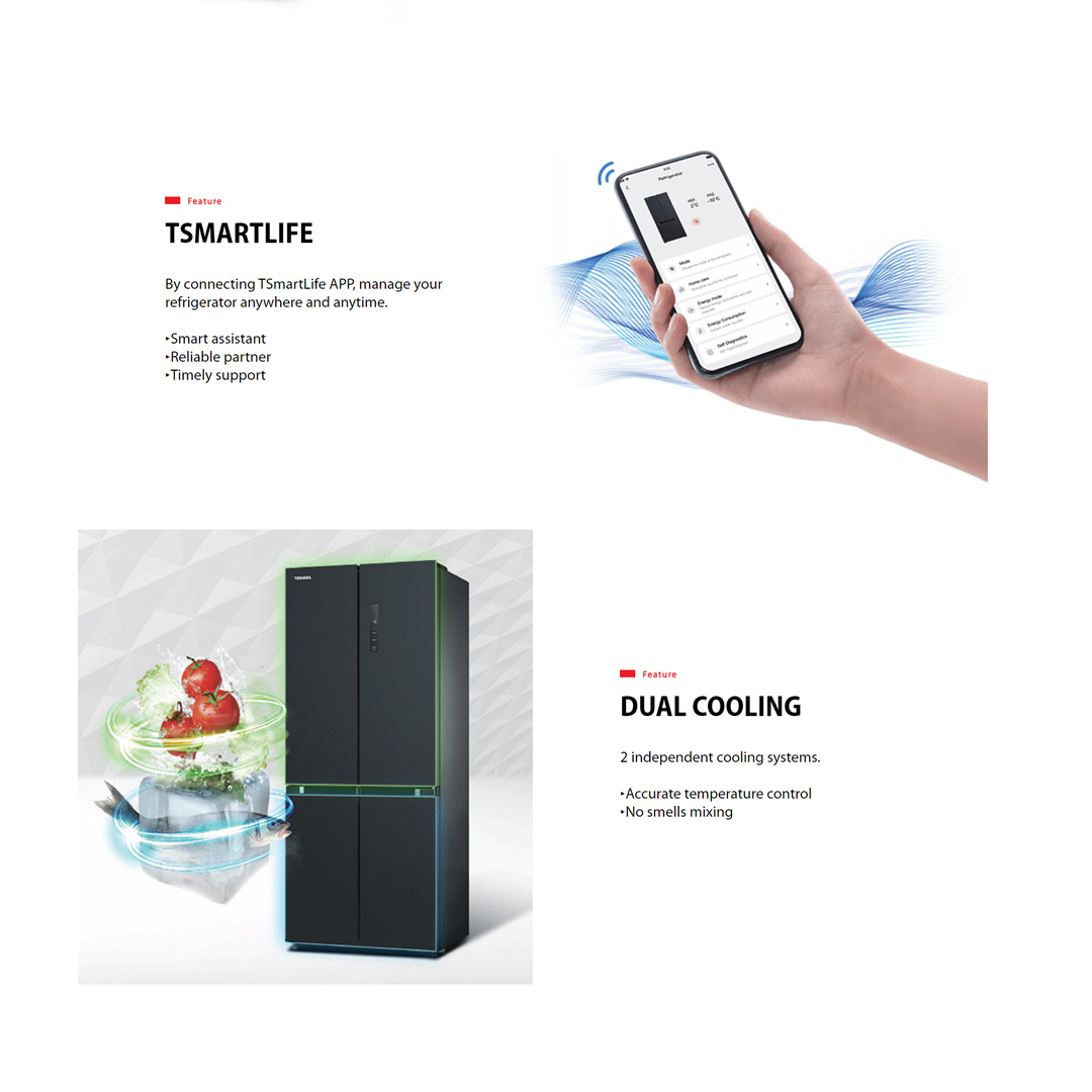 TOSHIBA 580L Multi Doors Dual Cooling Origin Inverter Refrigerator with Smart Control GR-RF608WI-PMY(52) | PureBIO | Dual Cooling | Smart Control | Refrigerator with 2 Year Warranty