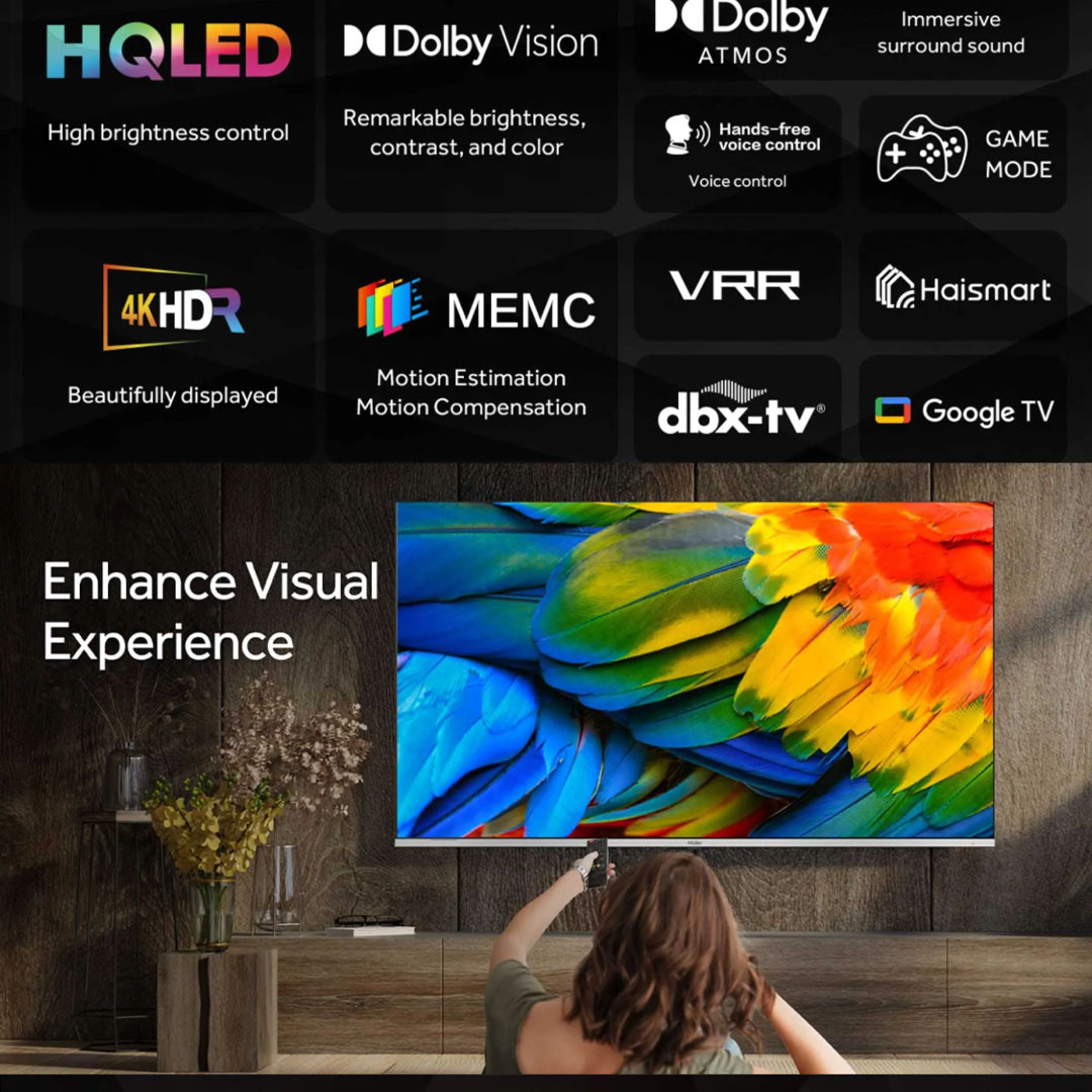 HAIER 50"/75" 4K UHD Google HQLED TV H50P750UX/H75P750UX | Google Tv |  Dolby Vison & Dolby Atmos |  HQLED |  Smart TV with 2 Year Warranty