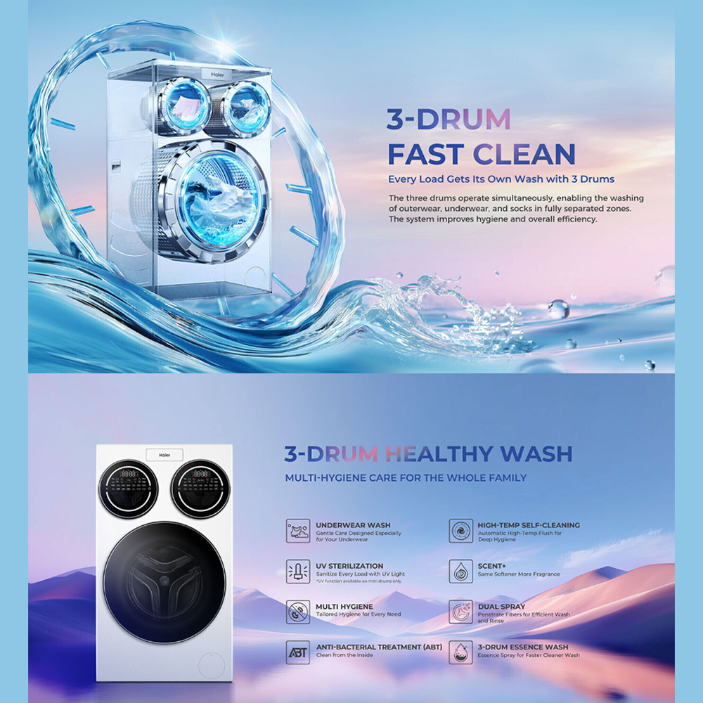 HAIER 12KG Multiwash 3-Drum DD Inverter Front Load Washing Machine HW140-BD14697WU1 |Direct Drive Inverter| Wifi Compatible