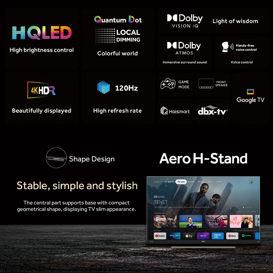 HAIER 55"/65" 4K UHD Google HQLED TV H55S900UX/H65S900UX | Dolby Vison & Dolby Atmos | 4K HDR | Google TV | Aero H-Stand | Smart Television with 3 Years Warranty