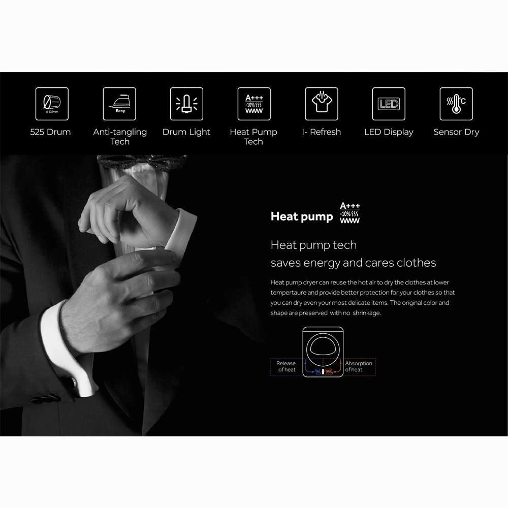 HAIER 12KG Heat Pump Dryer HD120-AR959S8 | Reversible Tumble | Sensor Dry | Heat Pump Technology