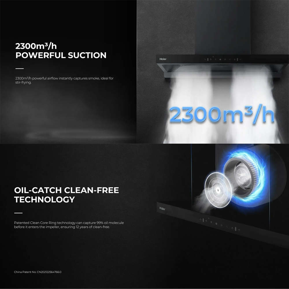 HAIER 2300m³/h Ventilation Hood HH-GT2901 | Oil-Catch Clean-Free Technology | Hood-To-Hood Connection | Haismart App Linkage
