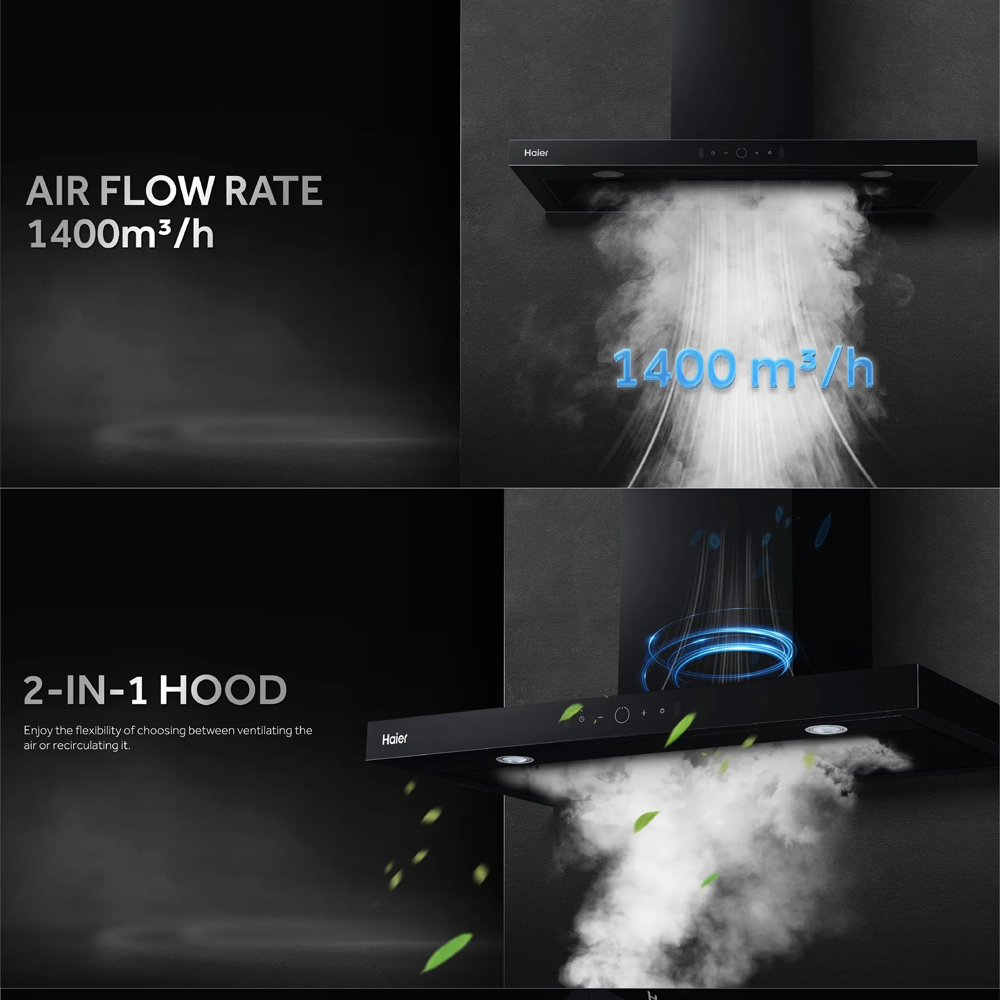 HAIER 1400m3/h 2-in-1 T Box Hood HH-T1902GBR | Suction Power: 1400mᶟ/h | 2 in 1 Hood | Gesture Control