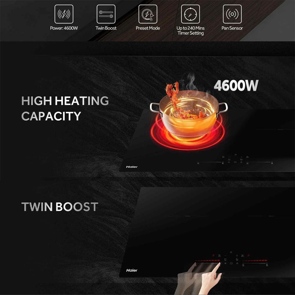 HAIER 2 Burners Built-in Induction Cooker HI-Y672SNNDC | Power Output: 2300W + 2300W | 9 Power Control Level | 240 Minutes Cooking Timer