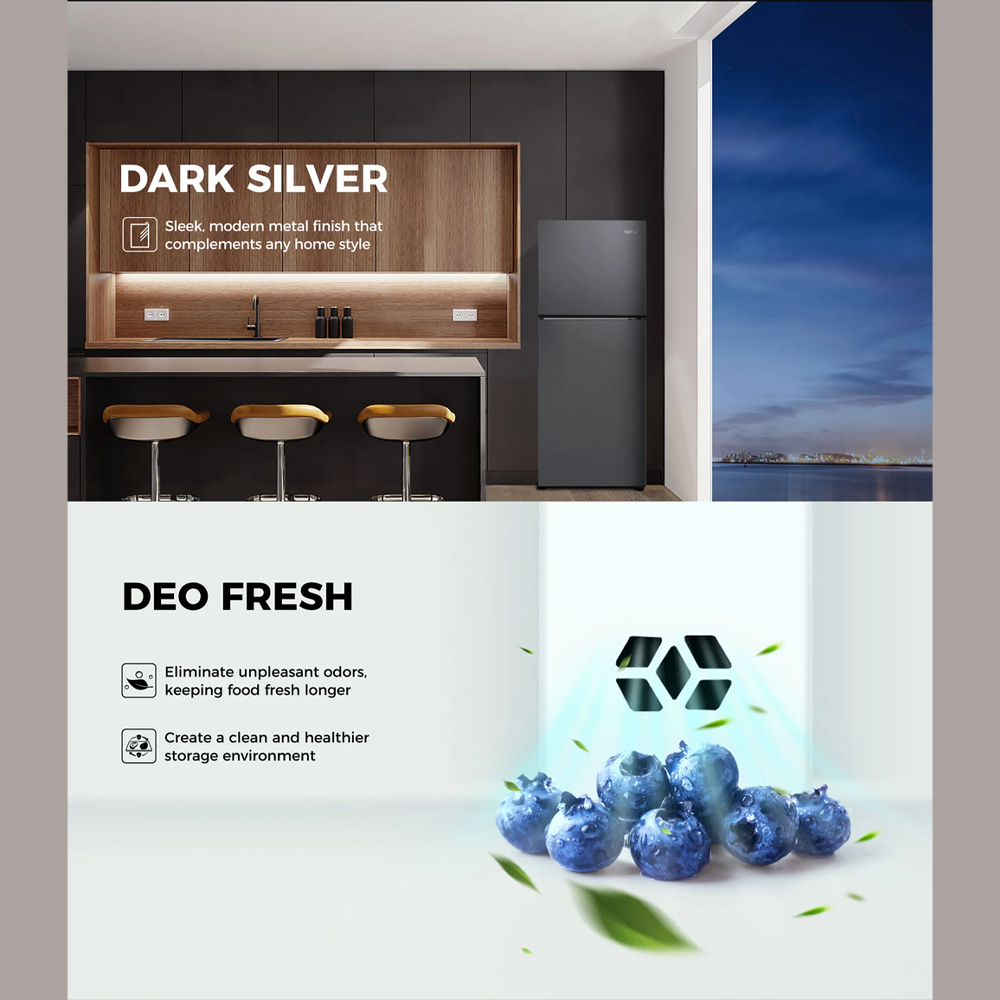 HAIER 240L 2 Doors Top Mount Refrigerator HRF-T240XM(B) | Deo Fresh | 4 Star Energy Saving | No Frost