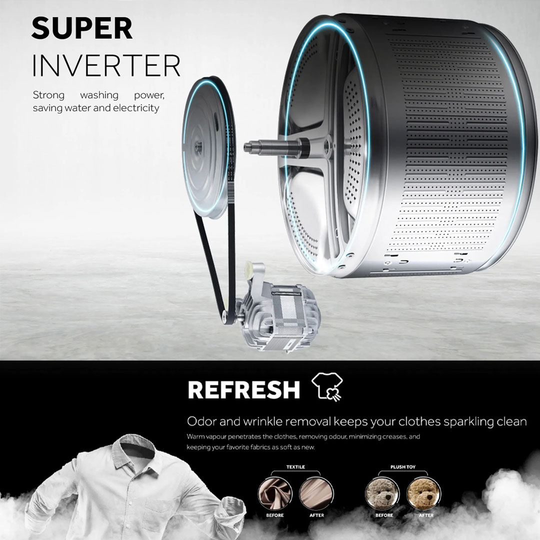 HAIER 12KG Front Load Inverter Washing Machine HW120-BP14959S8 | Super Inverter | Super Drum XL : 525 Drum | Hygiene Care | Laser Welding Technology | Washing Machine with 2 Years Warranty