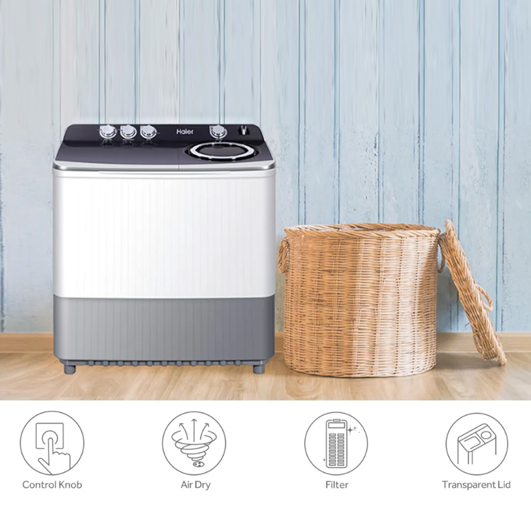 HAIER 10.5KG/15KG Semi Auto Washing Machine HWM105-M186/HWM150-M186 | High Rib Agitator | Water Inlet Selection | Soak Wash | Air Dry | Transparent Lid | Easy Clean Filter | Washing Machine with 2 Year Warranty