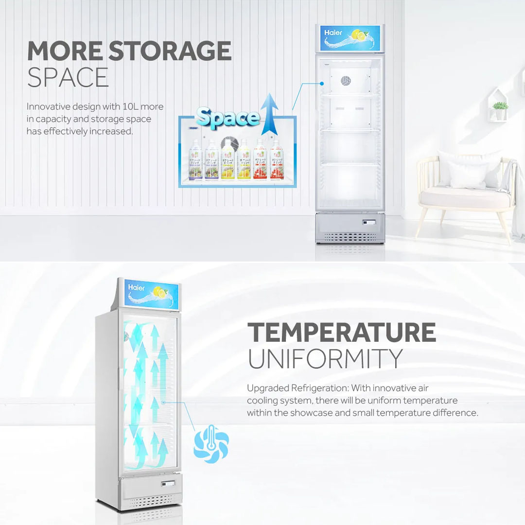 HAIER 239L/339L Showcase SC-248E/SC-348E | Antibacterial | Door with Low-e Glass | Interior LED Light | Lock Slot | Big Canopy | Freezer with 2 Year Warranty