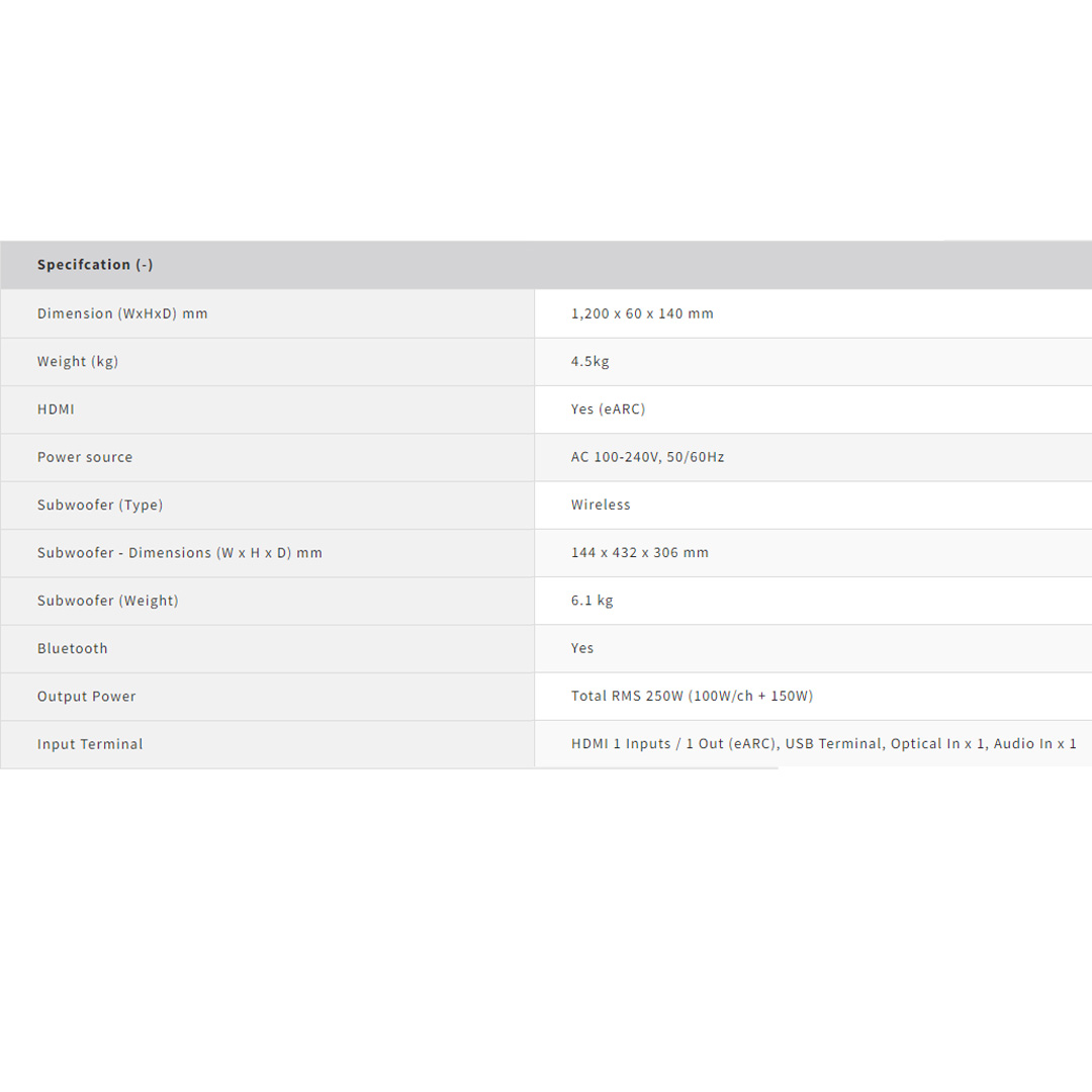 SHARP 250W 2.1ch Dolby ATMOS Sound Bar with Wireless Subwoofer HTC21DS1 | 6 Speaker System | Bluetooth | HDMI (eARC) | Sound Bar with 1 Year Warranty