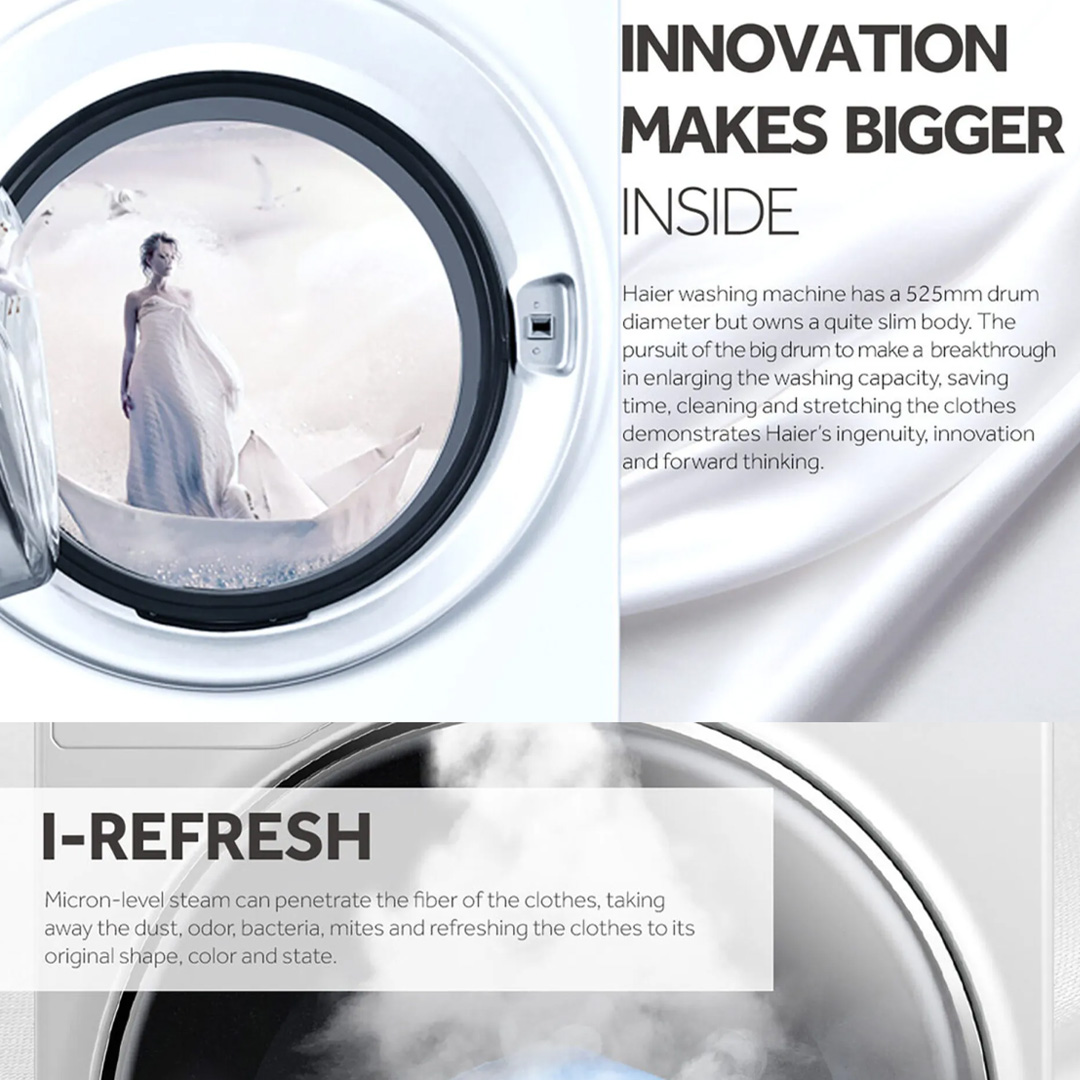 HAIER 10KG/6KG | 12KG/8KG Front Load DD Inverter Washer Dryer HWD100-B14979/HWD120-B14979 | Auto Lock Door | Add Wash | Door Cover | Quick Wash | I-Refresh | Touch | Smart Dual Spray | Washer Dryer with 1 Year Warranty