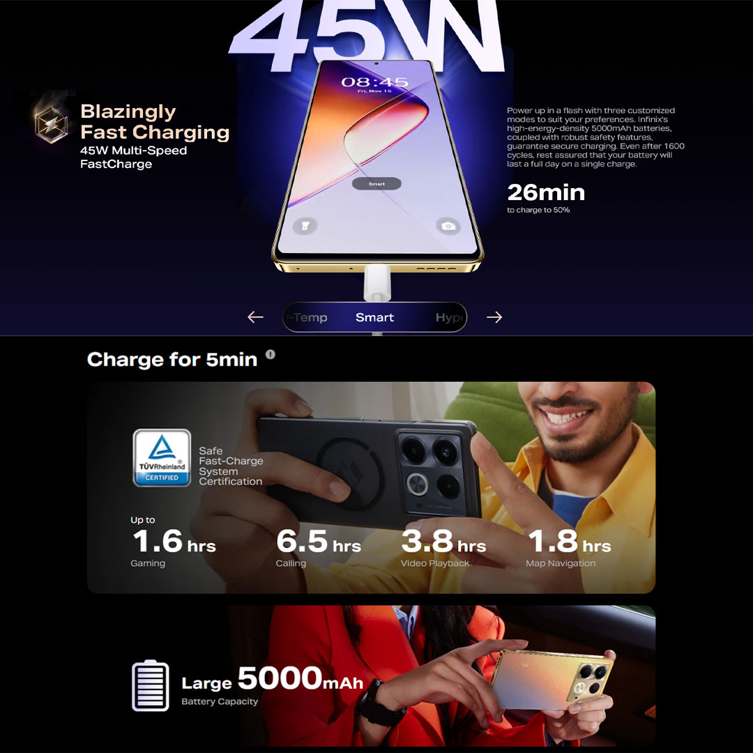 Infinix Note 40 8GB+256GB | Li-Po 5000mAh | 45W | 6.78 inches | Flexible AMOLED display | Mediatek Helio G99 Ultimate | Smartphone with 1 Year Manufacturer Warranty