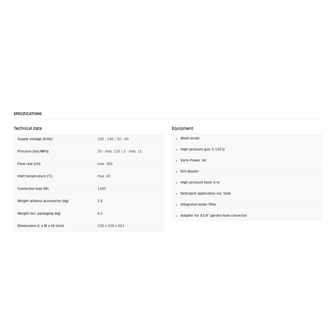 Karcher 120 Bar Pressure Washer K 2.360 | High-Pressure Gun | Full Cleaning Power | Vario Power Jet | Dirt Blaster