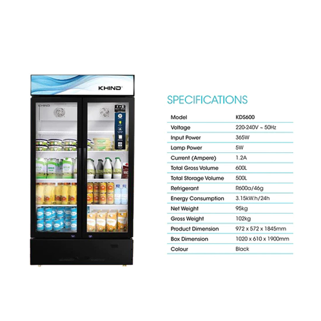 KHIND 600L 2 Doors Display Chiller KDS600 | Frost Free Cooling | Door Lock Security | Adjustable Storage Shelf | Display Chiller with 1 Year Warranty