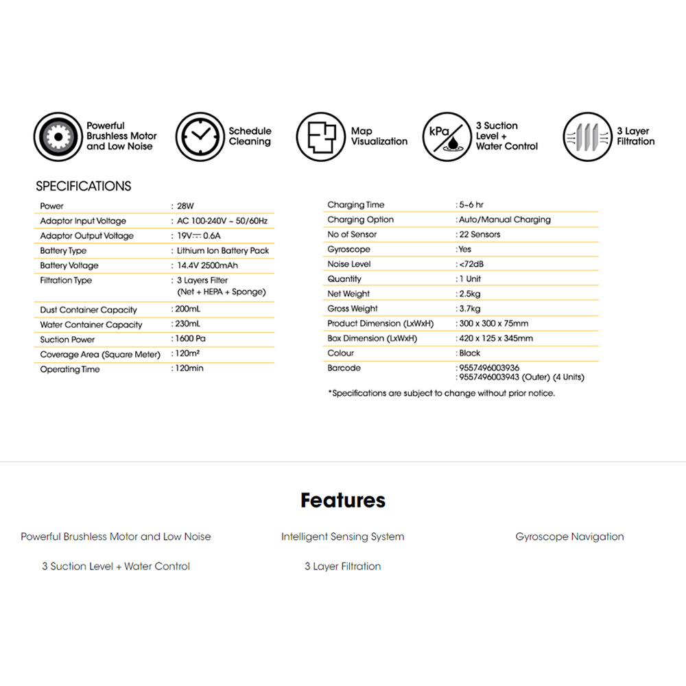 KHIND 28W Smart WIFI Robotic Vacuum VC9E21 |  Powerful Brushless Motor & Low Noise  | Schedule Cleaning | Map Visualization | 2  Year General Warranty