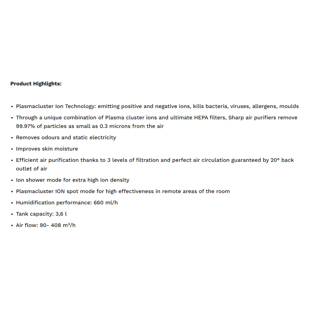 SHARP 50m² AIoT Plasmacluster Technology Humidifying Air Purifier KIL60LW | Ion Technology | Humidification | Intelligent Mode | Auto Mode | Air Purifier with 1 Year Warranty