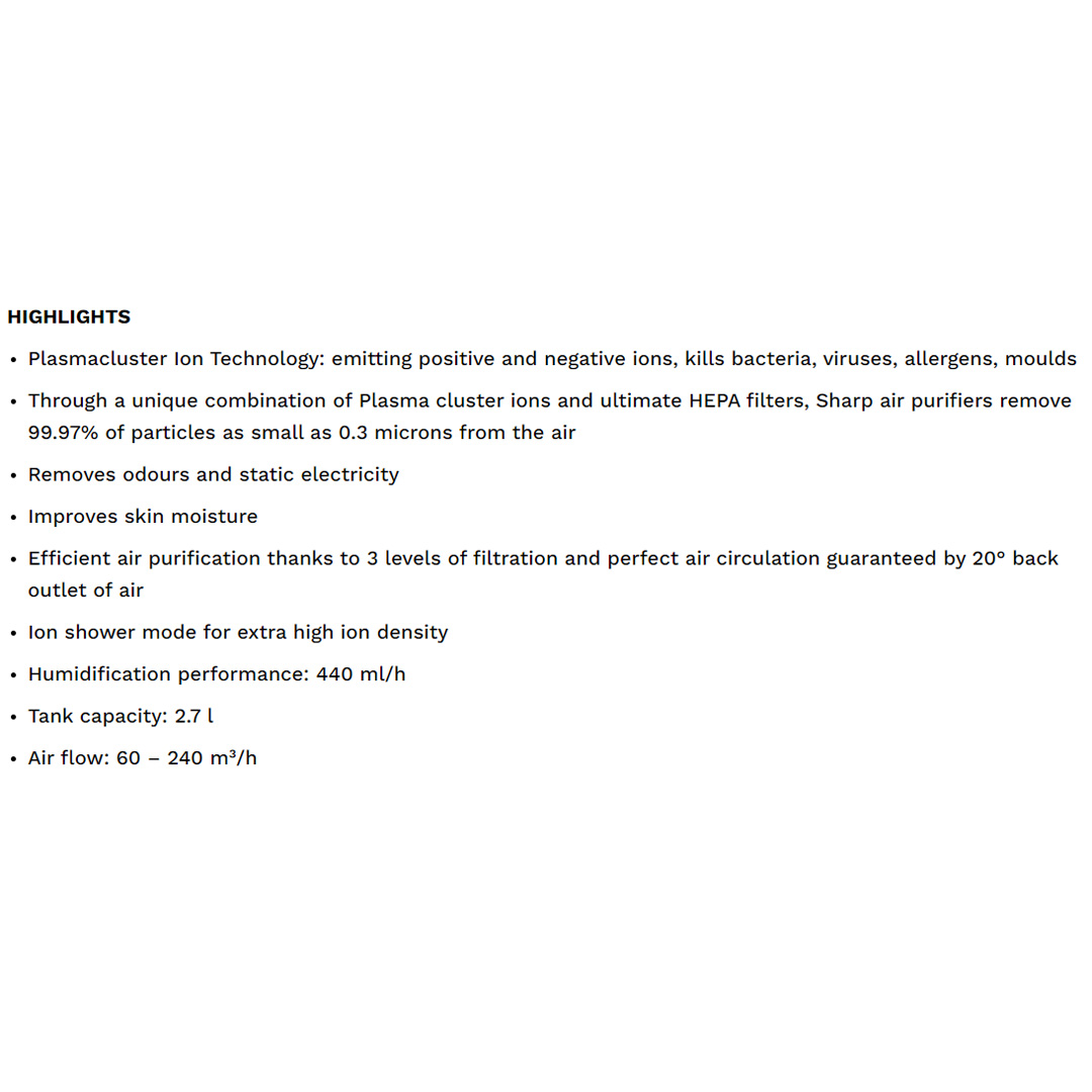 SHARP 28m² AIoT Plasmacluster Technology Humidifying Air Purifier KIN40LH | Ion Technology | Humidification | Intelligent Mode | Auto Mode | Air Purifier with 1 Year Warranty