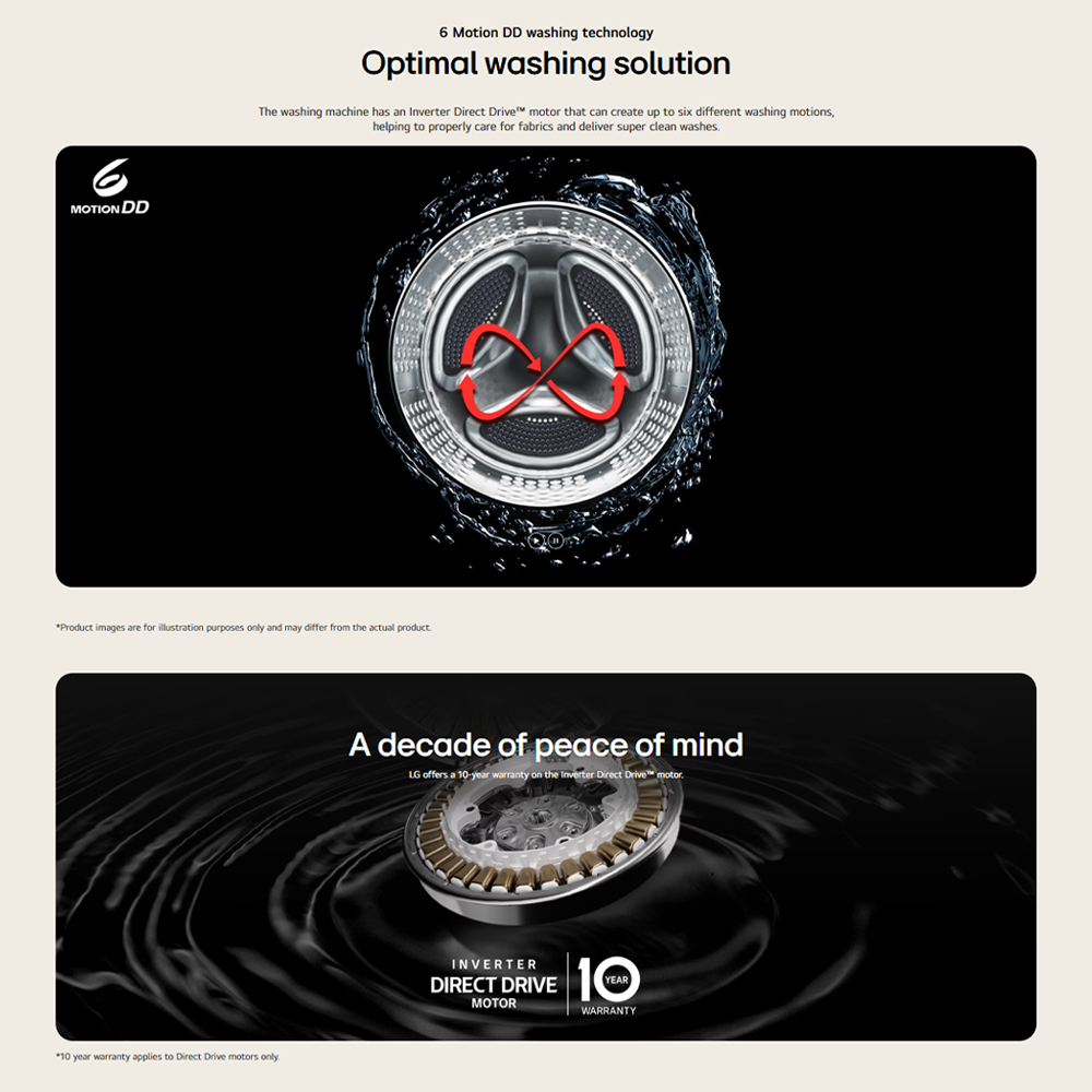 LG 9KG Front Load Washer with 6 Motion Inverter Direct Drive  FB1209S6M | Steam Technology | Tub Clean Washing Drum Cleaning Feature | Smart Diagnosis