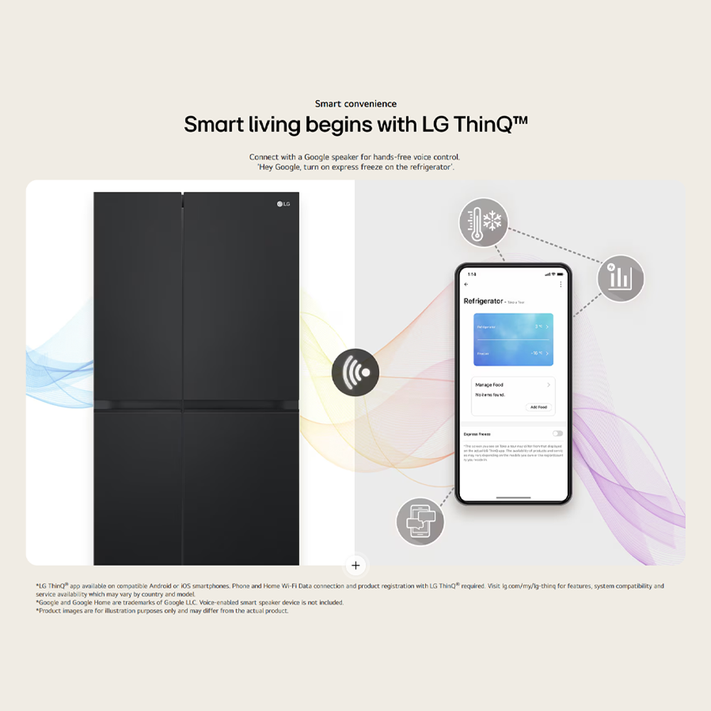 LG 655L Side-by-Side Smart Inverter Refrigerator Essence GC-B257KQJW | Smart Inverter Compressor | LinearCooling™ | Express Freezing