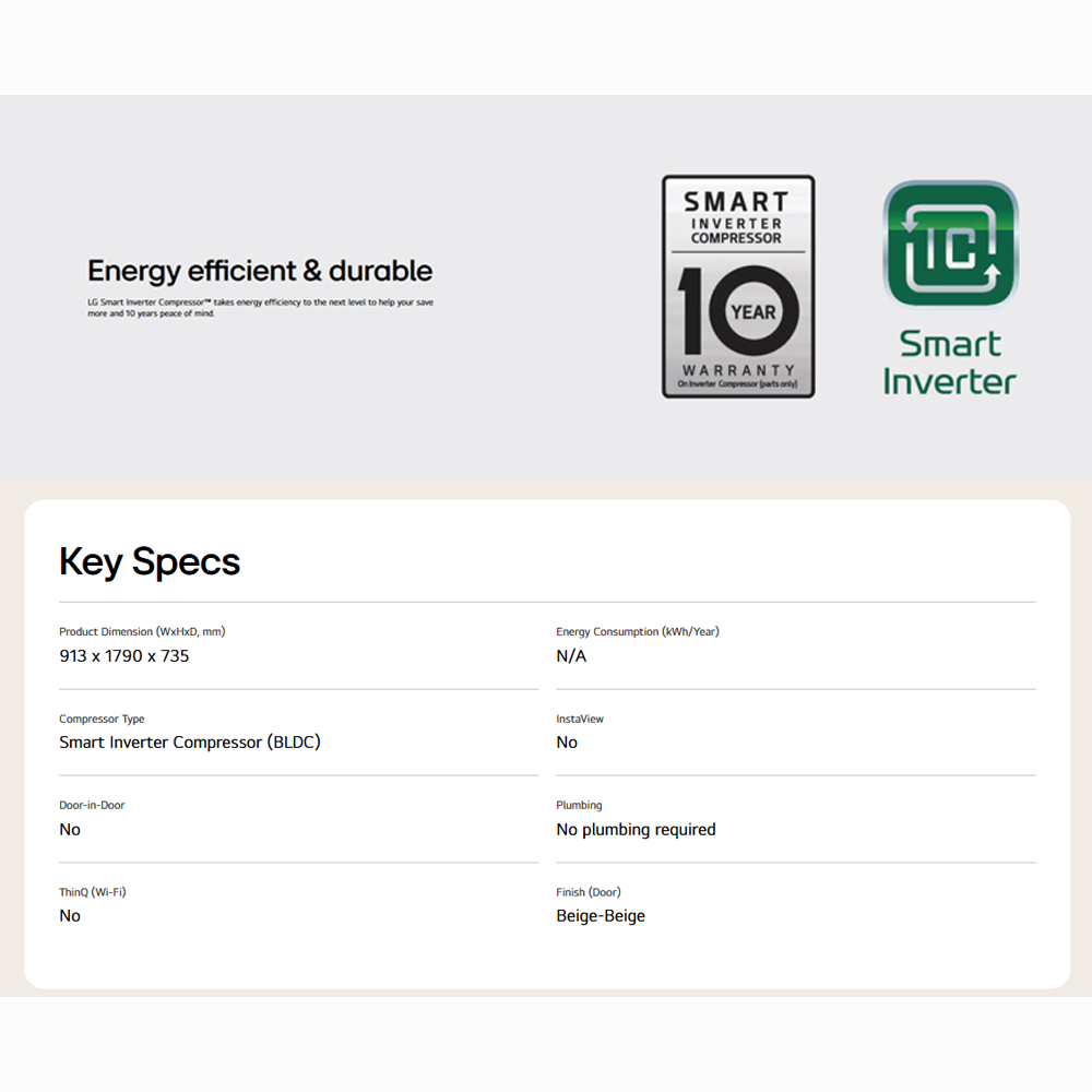 LG 635L Side by Side Inverter Refrigerator Beige GC-L257KQKW | Ice and water dispenser | Auto Ice Maker | Metal Fresh