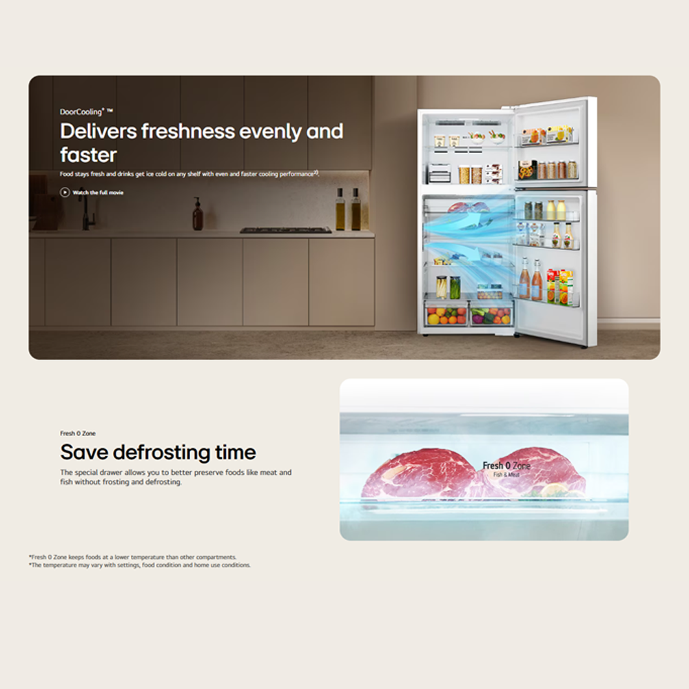 LG 656L 2 Doors Top Mount Smart Inverter Refrigerator GRTB622PQFQ | LinearCooling™ | DoorCooling+ ™ | Smart Inverter Compressor™ | Fresh 0 Zone