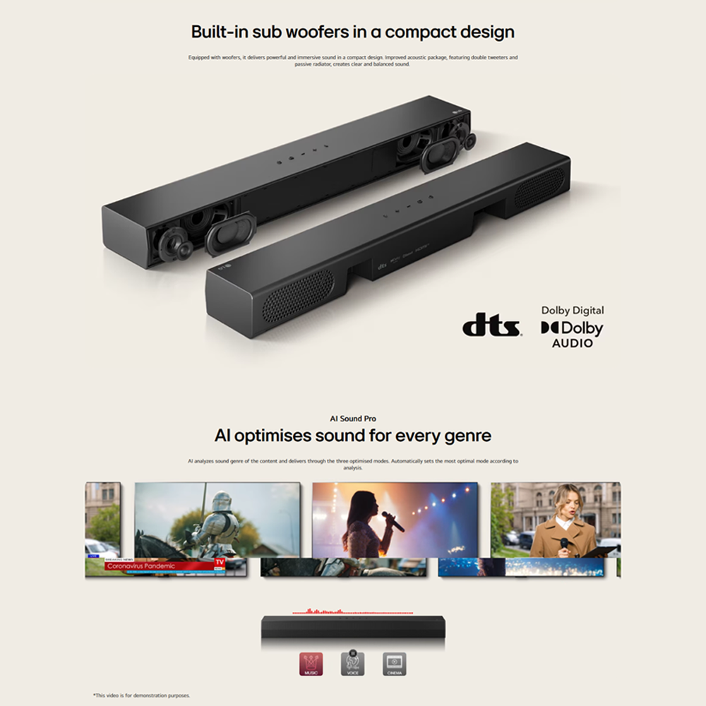 LG 50W 2.0ch Compact All-In-One Soundbar S20A | Dolby Digital | 2.0ch Acoustic Package | AI Sound Pro | TV Sound mode share