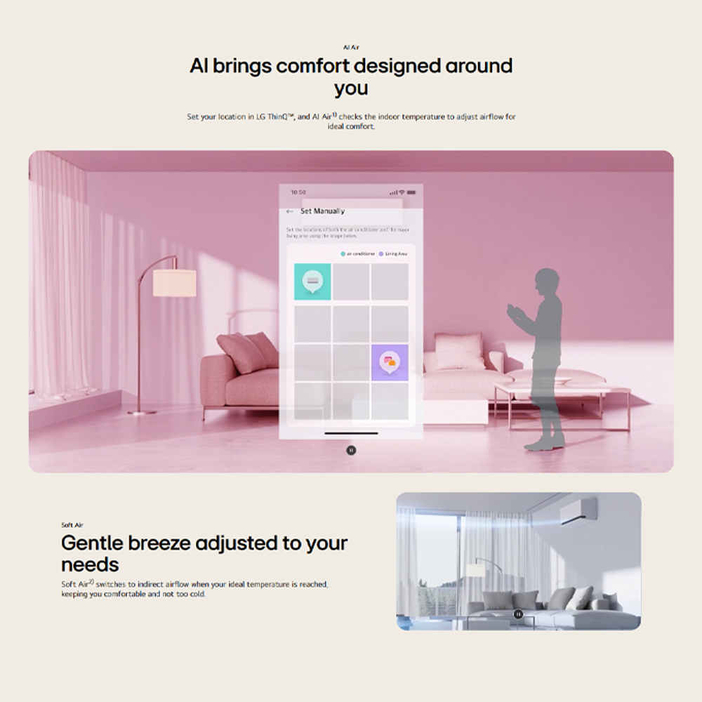 LG 1HP/1.5HP/2HP DUALCOOL AI with Soft Air Mode Wall Mounted Air Conditioner |5 Star Energy Saving Rating | All Cleaning mode