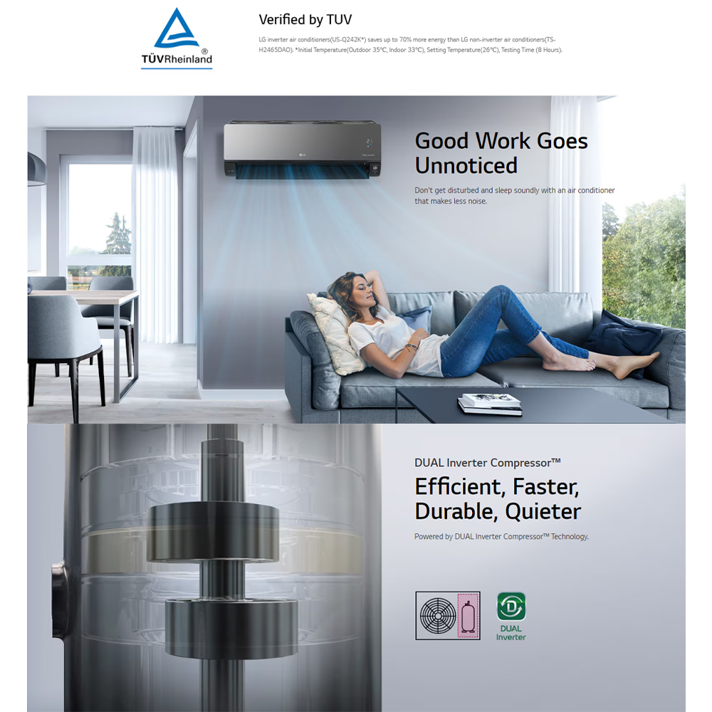 LG 1HP/1.5HP/2HP/2.5HP R32 Dual Inverter Wall Mounted Stylish ARTCOOL Mirror Air Conditioner | Save Energy | Auto-Cleaning | Smart Control