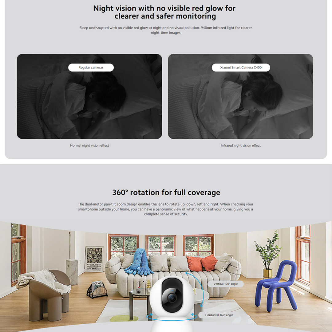Xiaomi 1440P Smart Camera C400 MJSXJ11CM | Ultra-clear Video in 2.5K with 4MP Camera | 360° Rotation for Full Coverage | AI-driven Human Detection and Tracking | Smart Camera with 1 Year Warranty