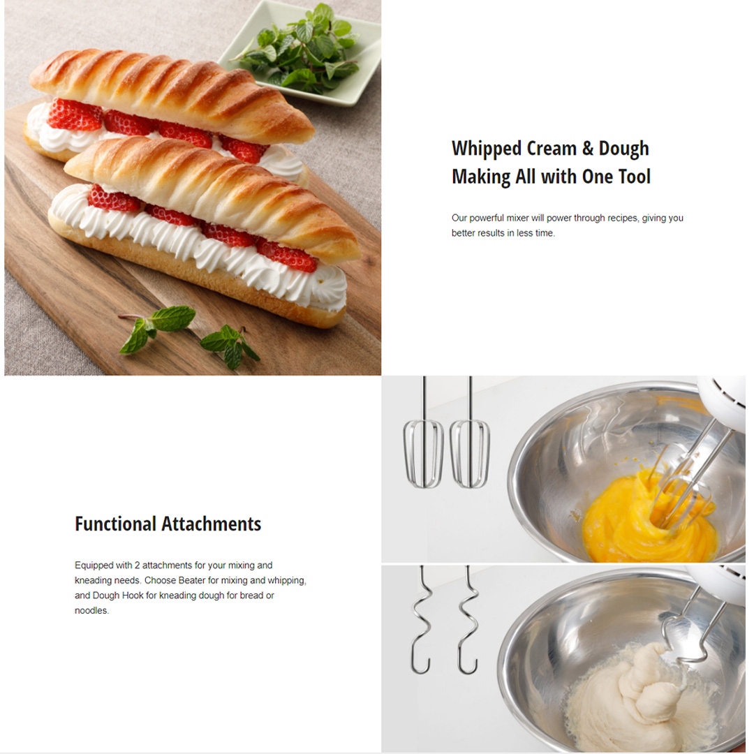 Panasonic 175W Hand Mixer MK-GH3WSK | 5-Speed Selection | 2 Functional Attachments | Light and Easy to Hold | Hand Mixer with 1 Year Warranty