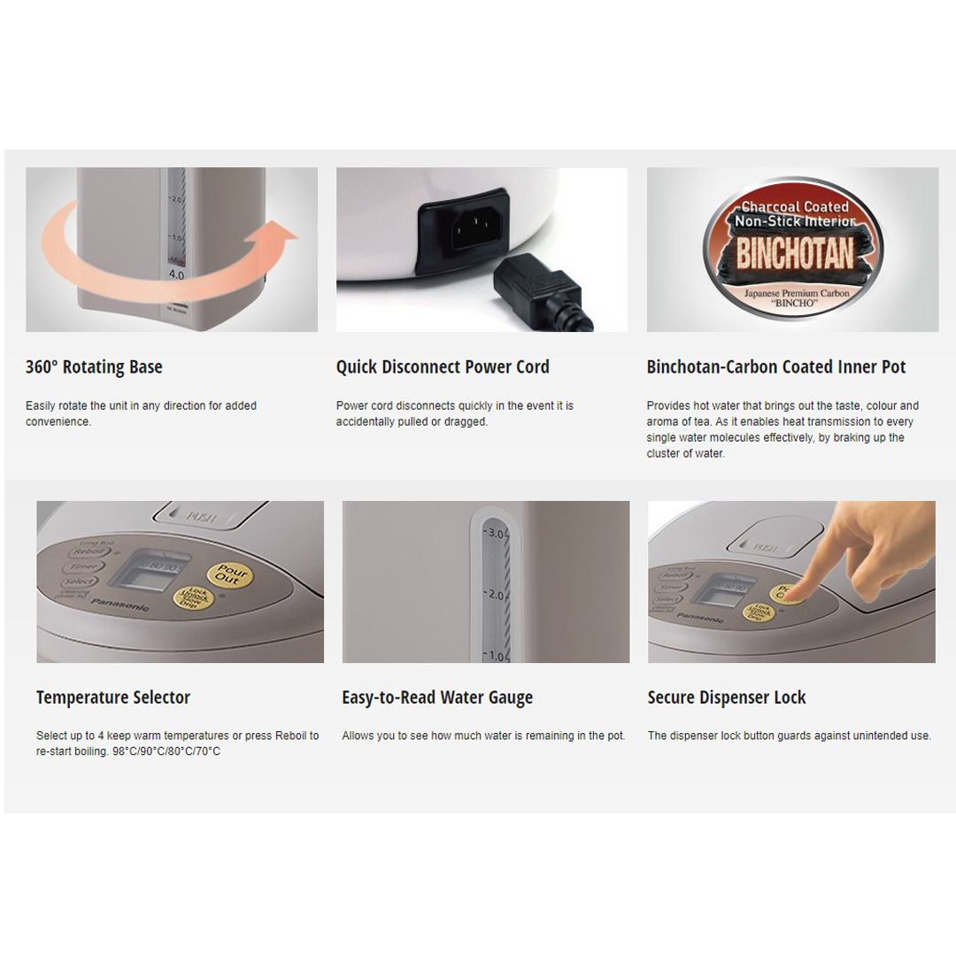 Panasonic 4L Thermo Pot NC-BG4000CSK | 700W Power | 360 Degree Rotating Base | Easy-to-Read Water Gauge | Dispense Lock | Thermo Pot with 1 Year Warranty