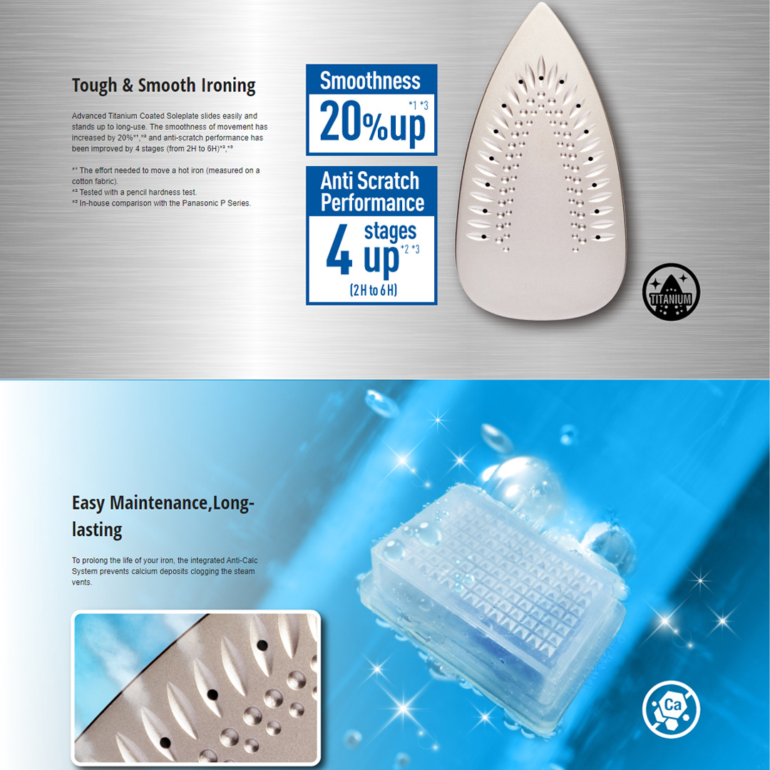 Panasonic 1800W M-Series Steam Iron NI-M300TVSK | Vertical Shot | Continuous Steam 0-20g/min | Anti-Calc System | Spray | Steam Iron with 1 Year Warranty