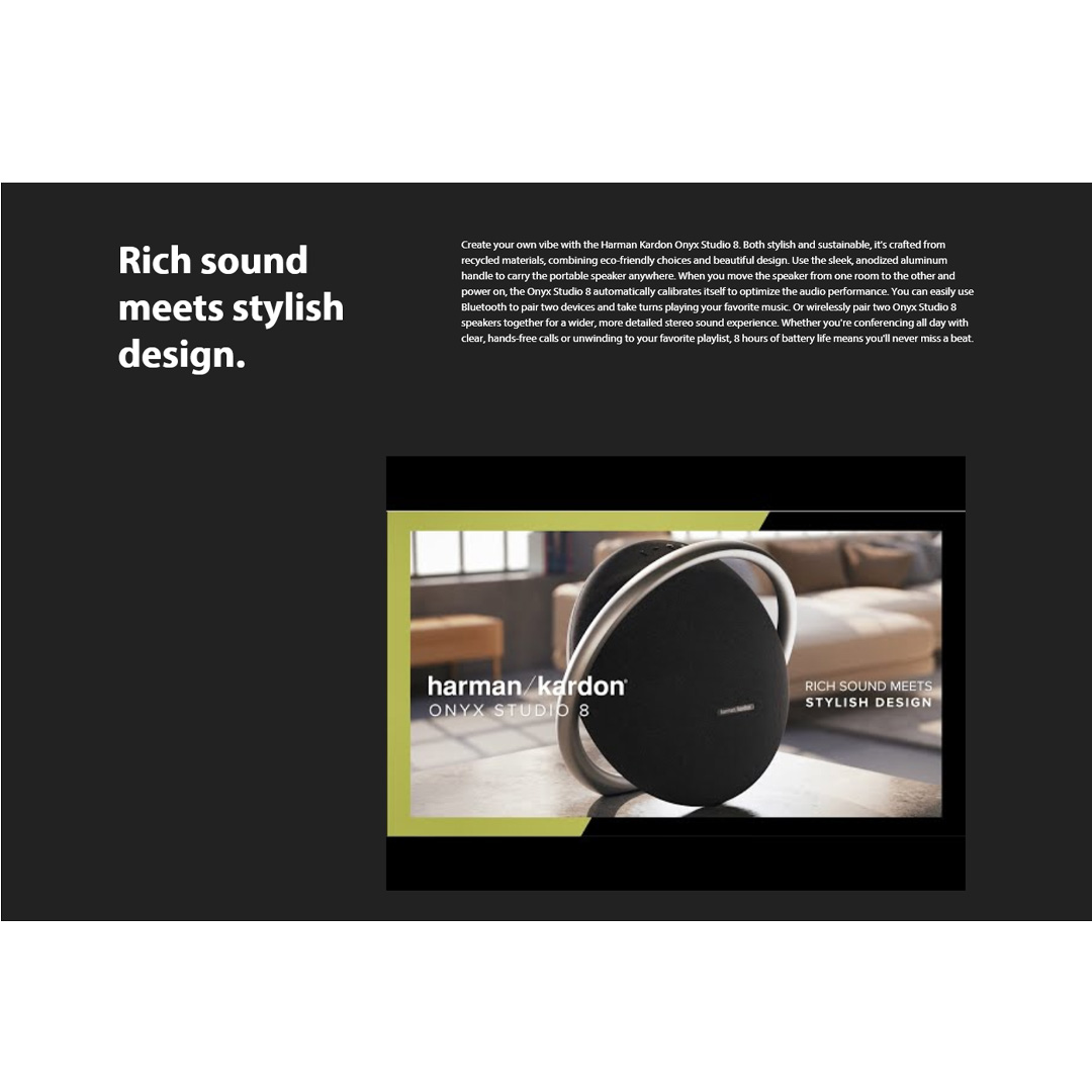 harman kardon Portable Stereo Bluetooth Speaker Onyx Studio 8 | Superior Sound Performance | Self-Tuning | Up to 8 Hours | Speaker with 1 Year Warranty