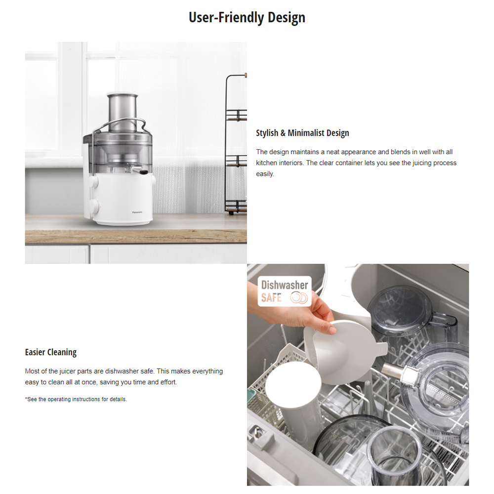 Panasonic 2L Large-Capacity Juicer MJ-CB100WSK | Two-Speed Control | Dishwasher-Safe Parts | Full Metal Spinner