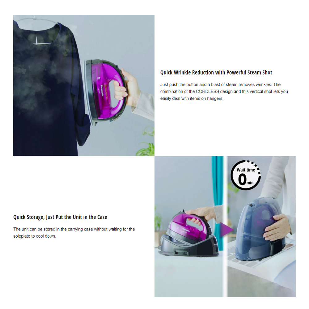 Panasonic 1550W Cordless Steam Iron with Multi-Direction Soleplate NI-WL41VSK | Detachable Water Tank | Vertical Steam Shot | Carrying Case