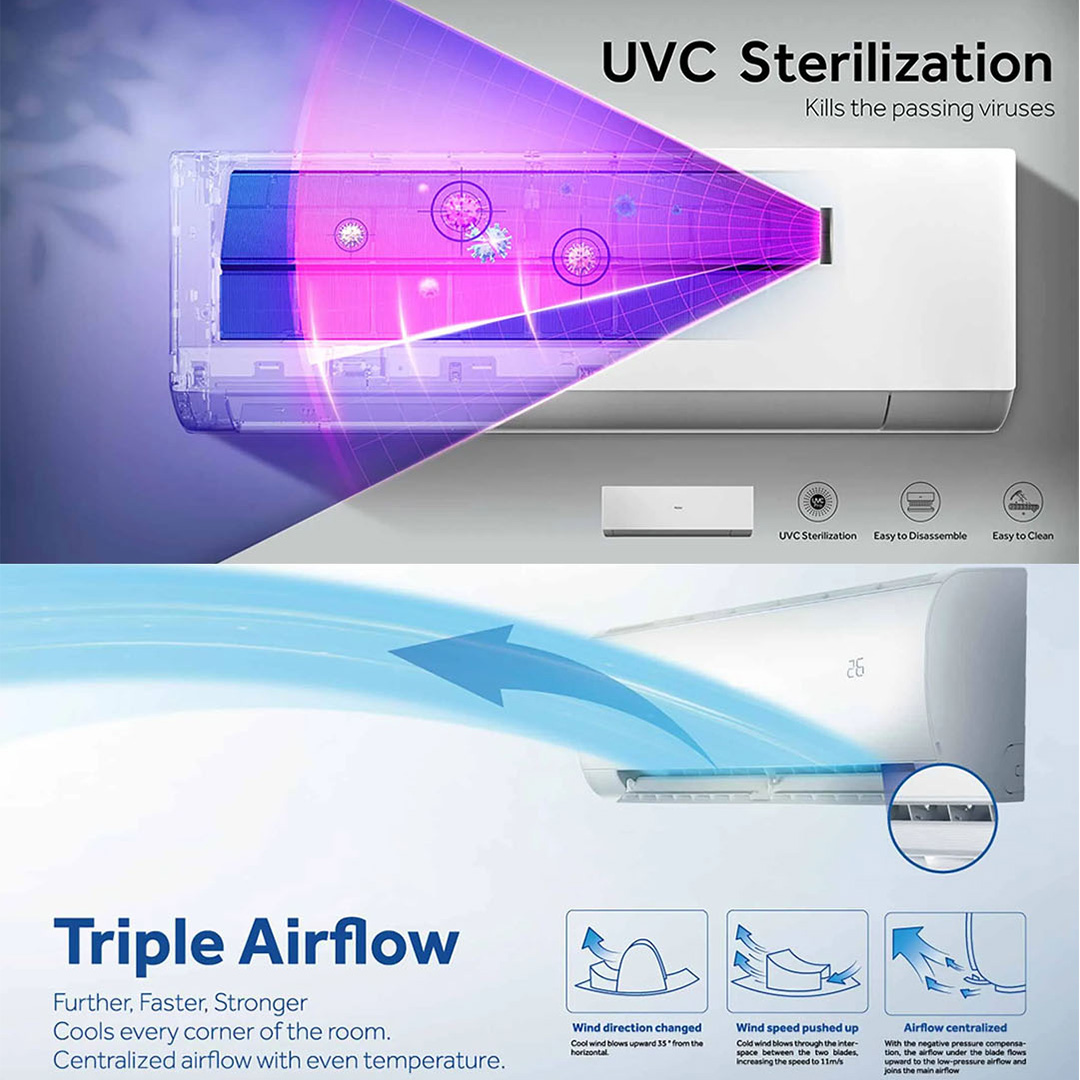 HAIER 1HP/1.5HP/2HP R32 Smart Inverter Wall Mount Air Conditioner HSU-10VQB22/HSU-13VQB22/HSU-19VQB22 | Eco Mode | Energy Saving | Triple Airflow | Smart Clean | Hyper PCB | Air Conditioner with 3 Year Warranty