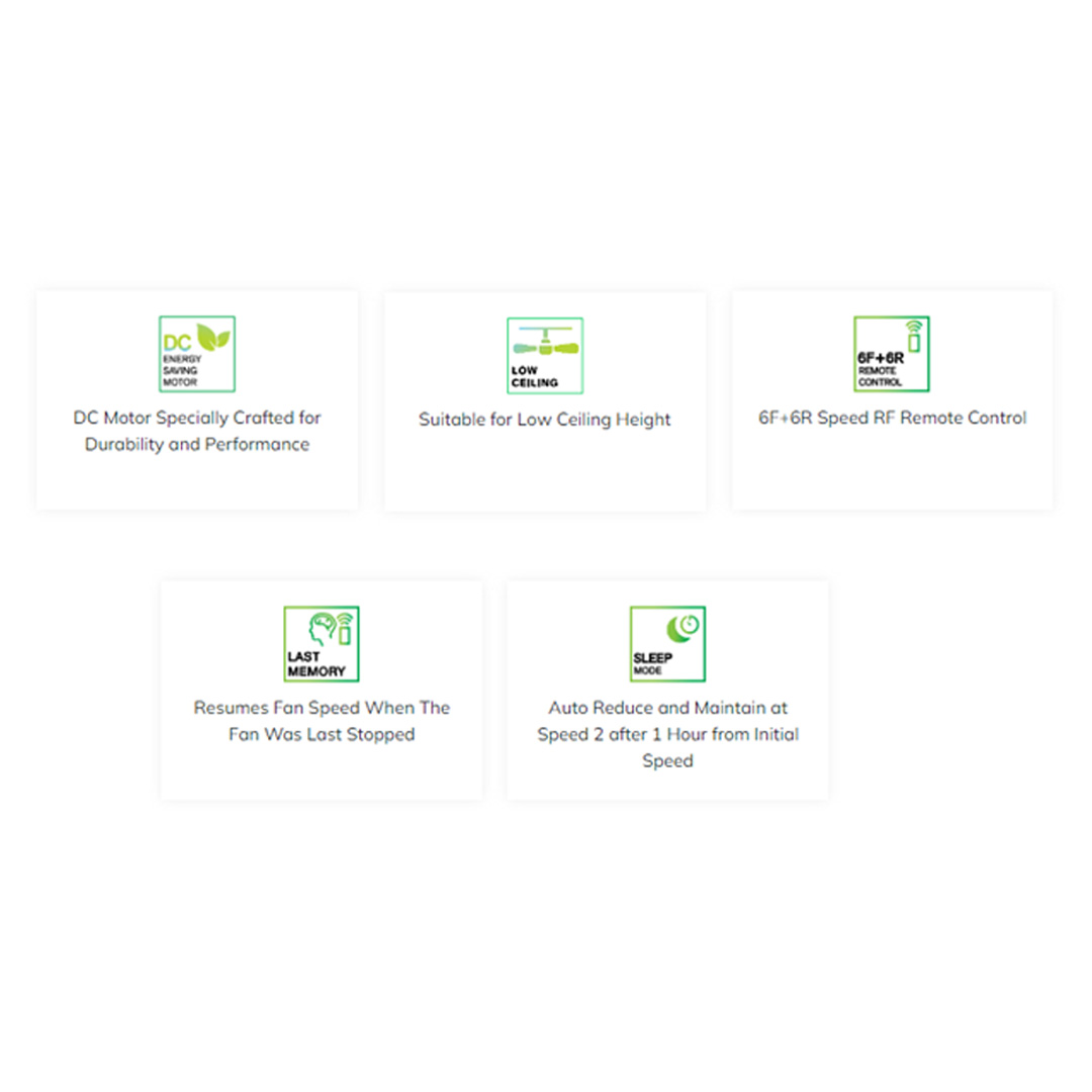 Rubine 52" 3 Blades DC Motor Ceiling Fan | RCF-ACCADIA52-3B-BT / CF-ACCADIA52-3B-PW | 6F+6R Speed RF Remote Control | Last Memory | Sleep Mode | Ceiling Fan with 1 Year Warranty